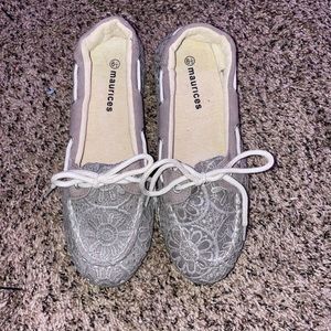 Grey lace flats